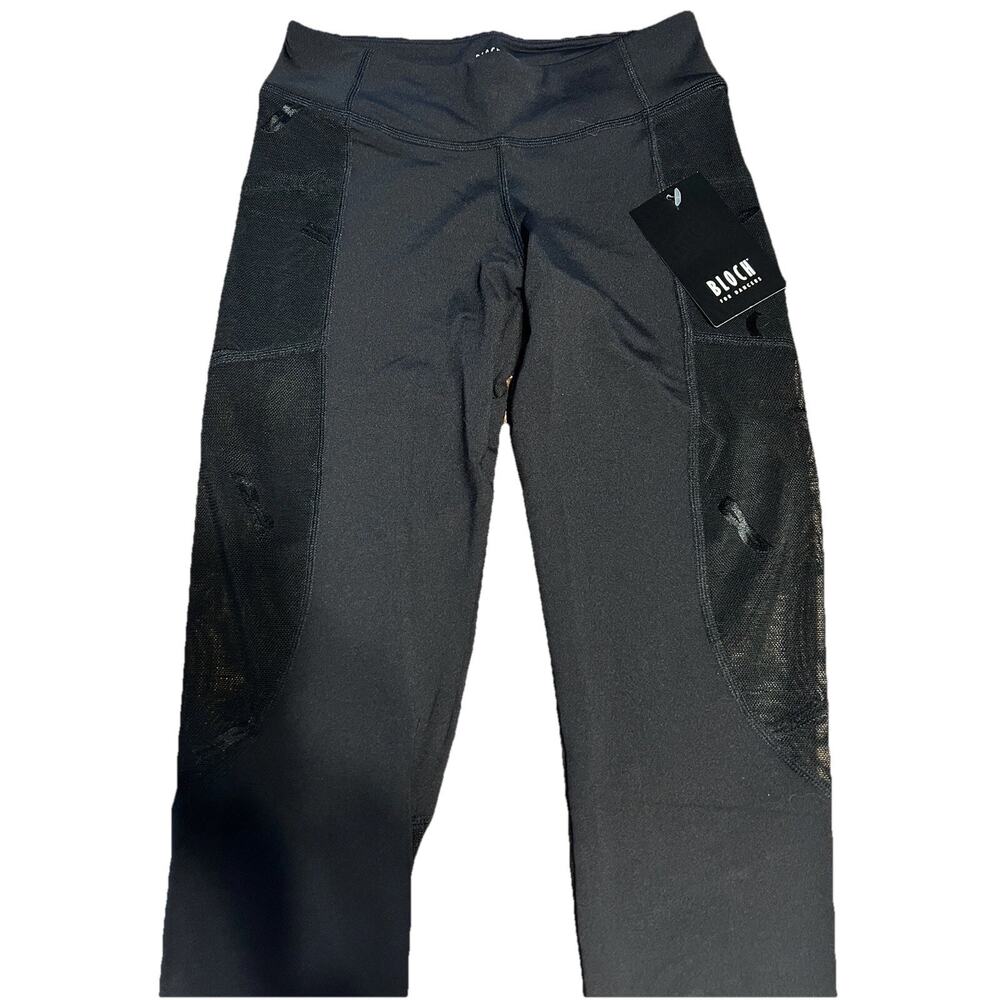 Bloch Dance Girls Bloch Logo Mesh Panelled Leggings Black Size Age 10 Years New